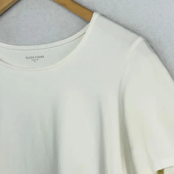 EILEEN FISHER Top XL Stretch Organic Cotton Jersey Round Neck Off White USA - Picture 6 of 12